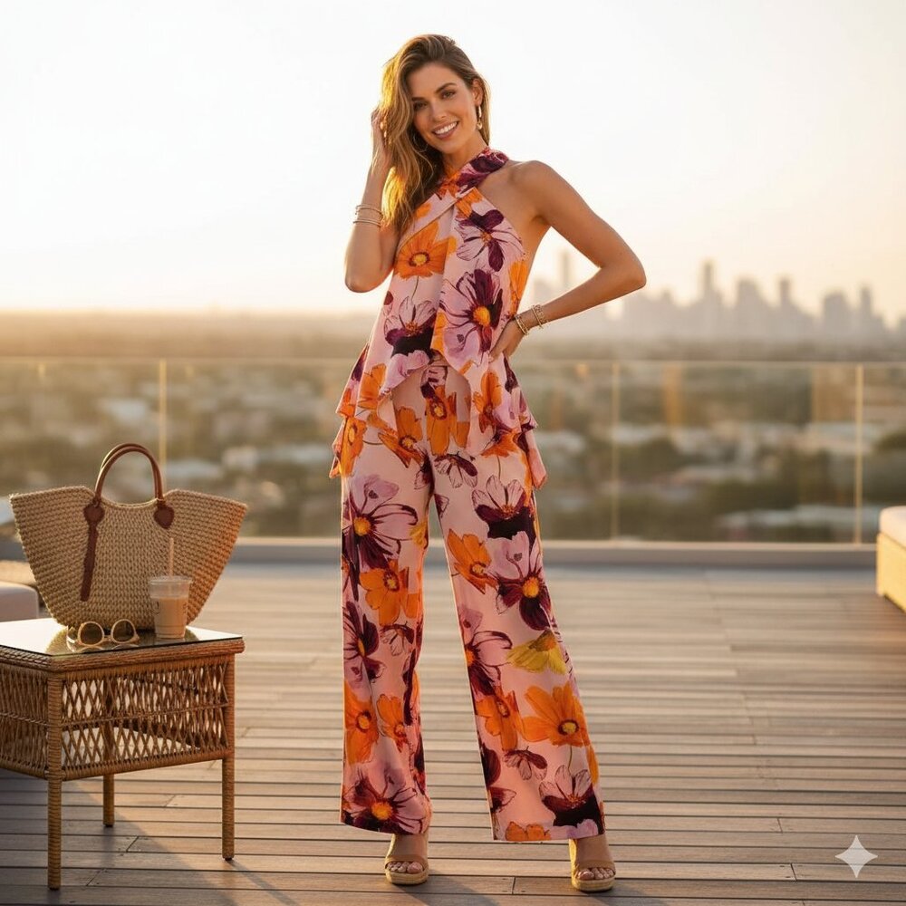 NWT Elliatt Tahlee Floral Print Halter Top & Pants Set in Multi